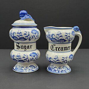 Arnart Blue Onion Creamer and Sugar Bowl Vintage Blue White Coffee Tea Set